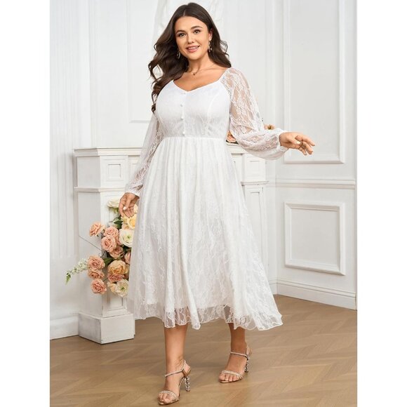 Plus Size Wedding Guest Dress Long Sleeve Lace Maxi Elegant Formal - Picture 4 of 5